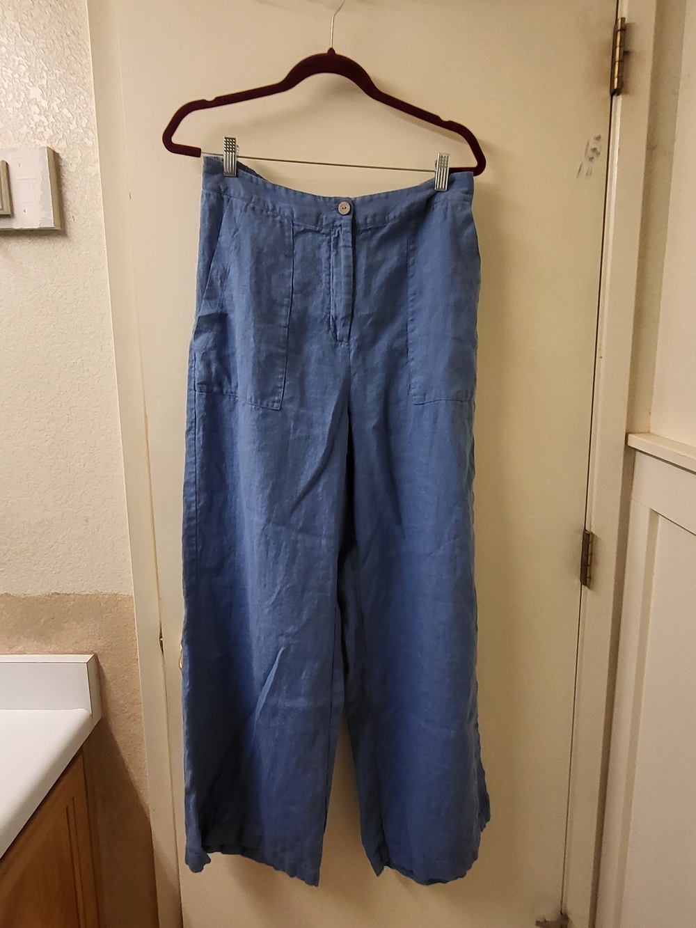NWOT Flared Linen Light Blue Pants With Pockets-XL